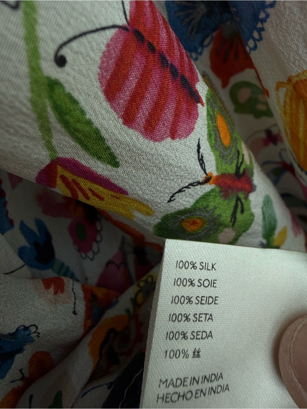 Anthropologie Silk Button-Down Shirt with Multicolor Butterfly and Floral Print - Picture 6 of 6